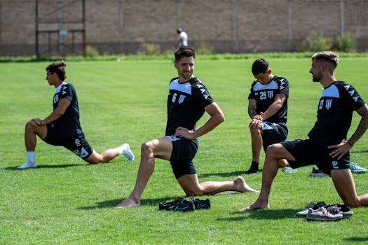 Hockey player stretching and warming up
